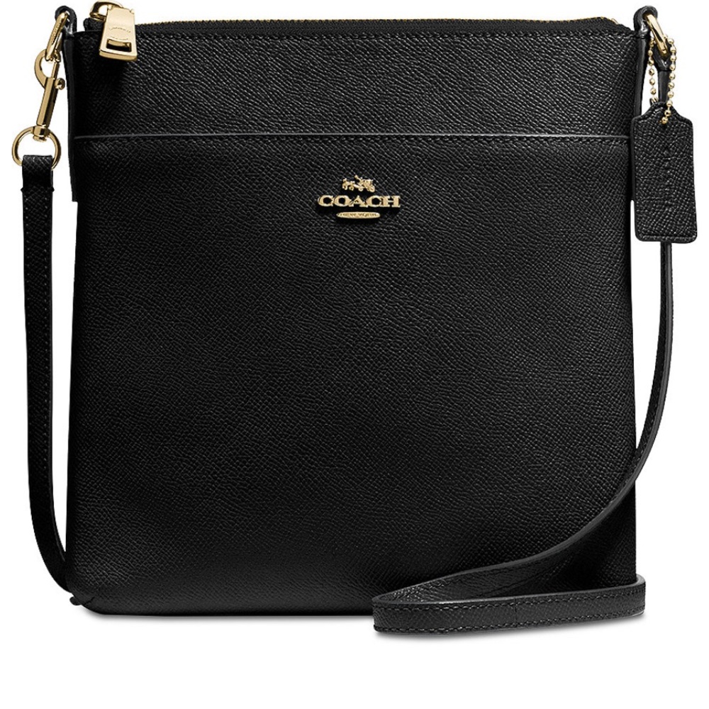 Coach Kitt Crossgrain Leather XBODY. Black/Gold.